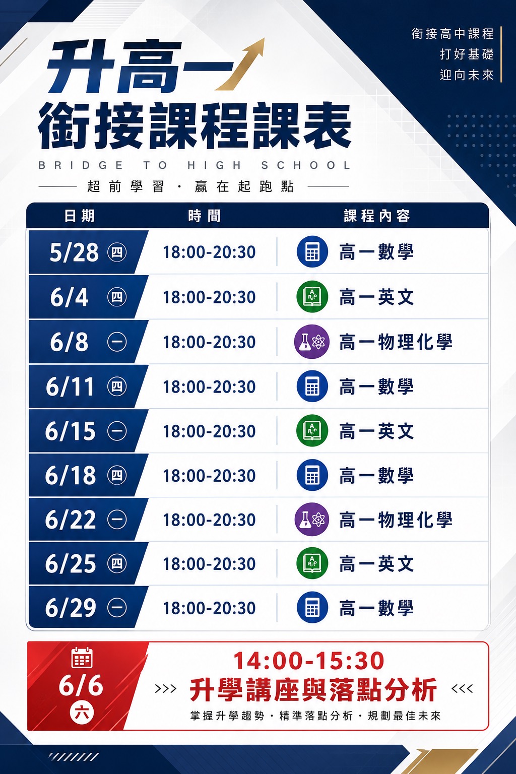 升高一先修課程課表